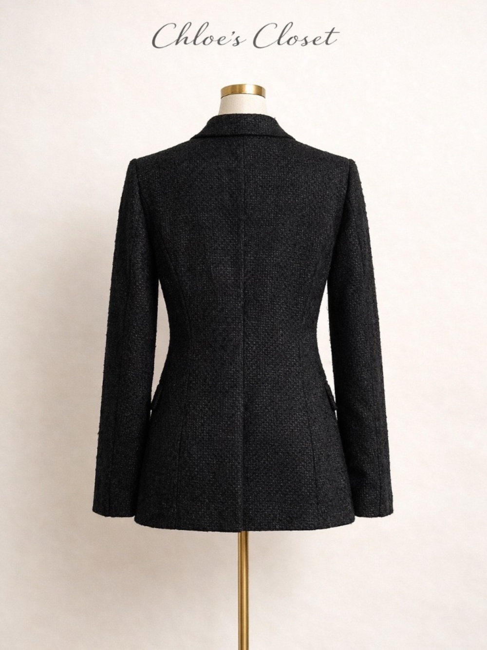 Zara - Black Tweed Blazer with Gold Buttons - Picture 2 of 7